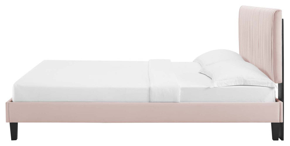Platform Bed Frame, King Size, Velvet, Pink, Modern Contemporary, Bedroom Master