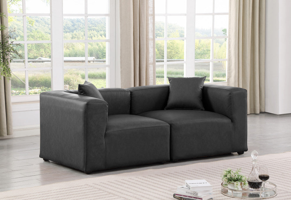 Cube Upholstered Modular Sofa, Grey, 2-Piece: 2 Corner Chair, Vegan Leather