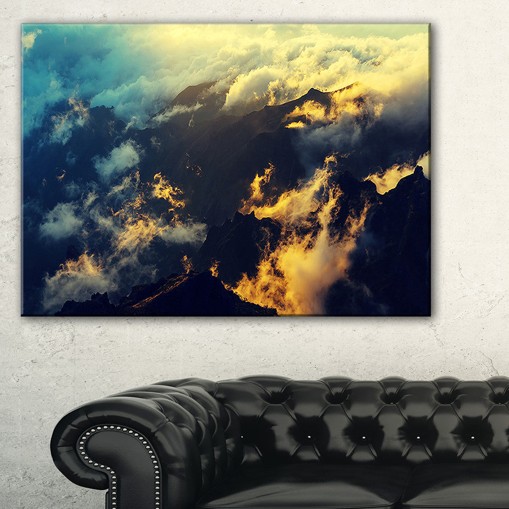 "Sunset On Hill Above Clouds" Extra Large Wall Art Landscape, 32"x16"
