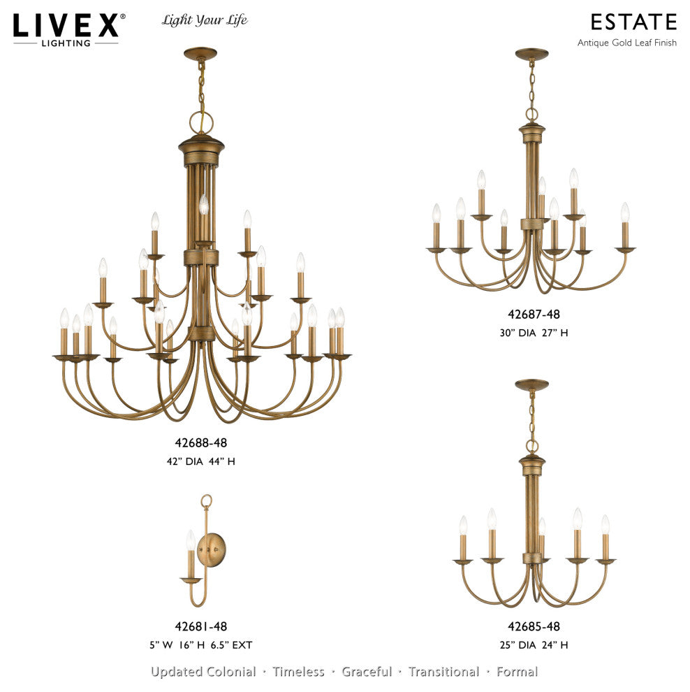 Estate 21-Light Antique Gold Leaf Extra Large Chandelier