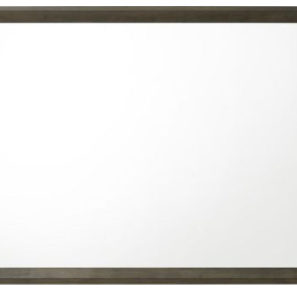 45 Inch Solid Wood Mirror, Rectangular, Landscape, Rustic Gray