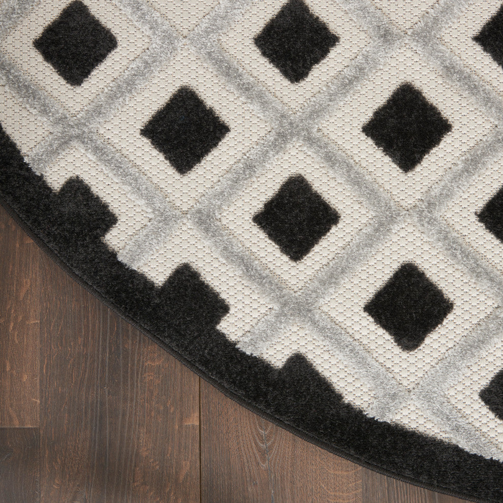 Nourison Aloha 4' x Round Black White Modern Area Rug