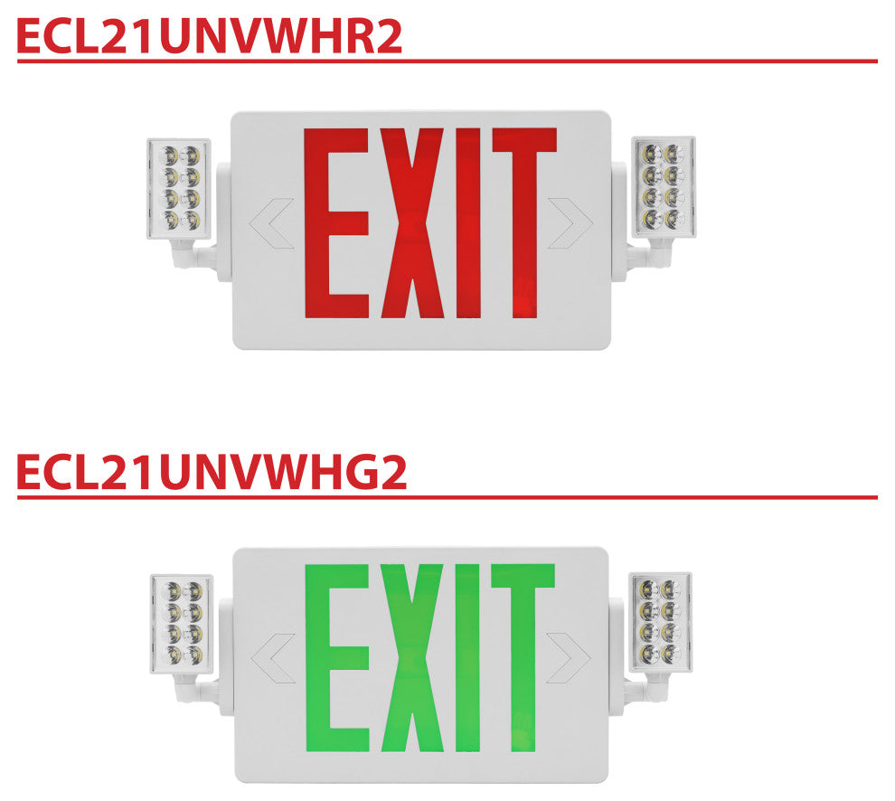 ECL2 Series Slim LED Emergency Exit Sign Combo, Green Lettering