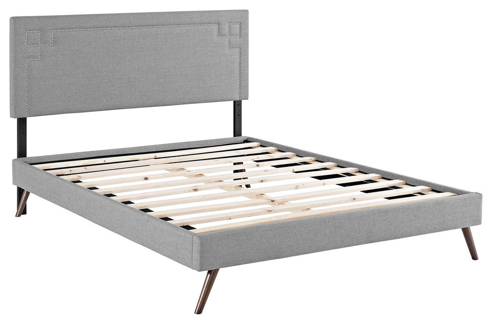 Modway Josie Queen Fabric Platform Bed With Round Splayed Legs, Light Gray