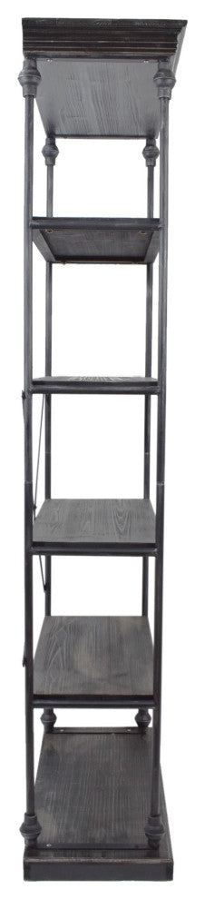 Alma Industrial 5 Shelf Firwood Bookcase, Pewter, Gray