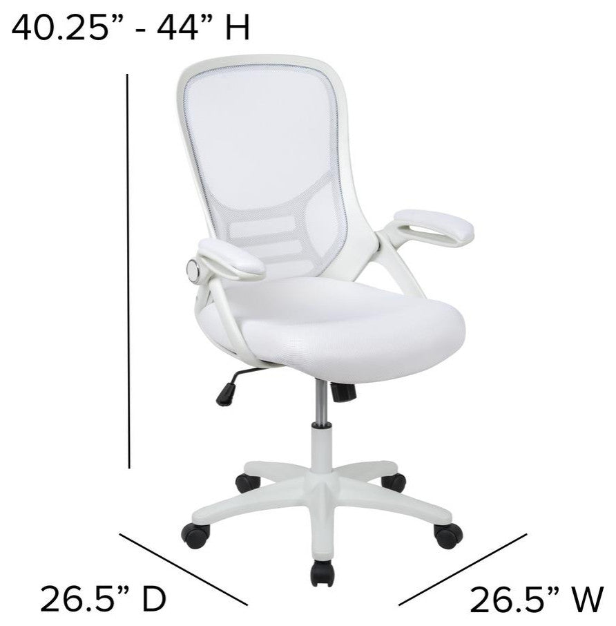 High Back Mesh Swivel Office Chair With Flip-up Arms, White