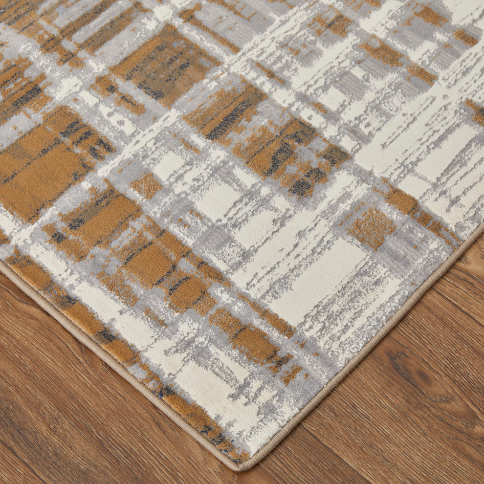 Takara Modern Abstract, Blue/Orange/Gray, 3'10"x6' Accent Rug
