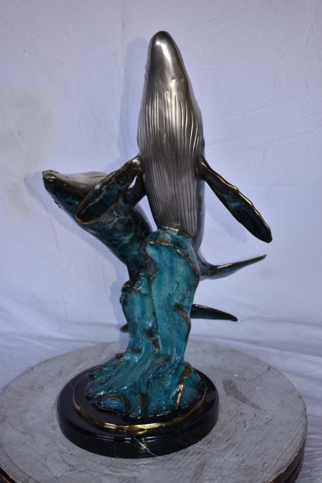 Pair of Blue Whales Swimming, The Ocean Bronze Statue Size: 21" x 20" x 27"H