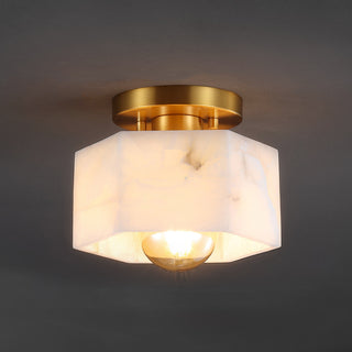 8" 1-Light Modern Contemporary Alabaster/Iron Hexagonal LED Semi Flush Mount