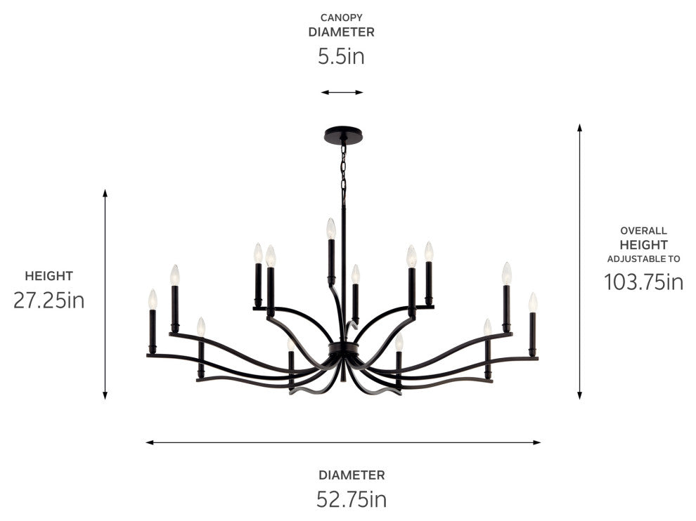 Malene Chandelier, Black, 52.75 Inch
