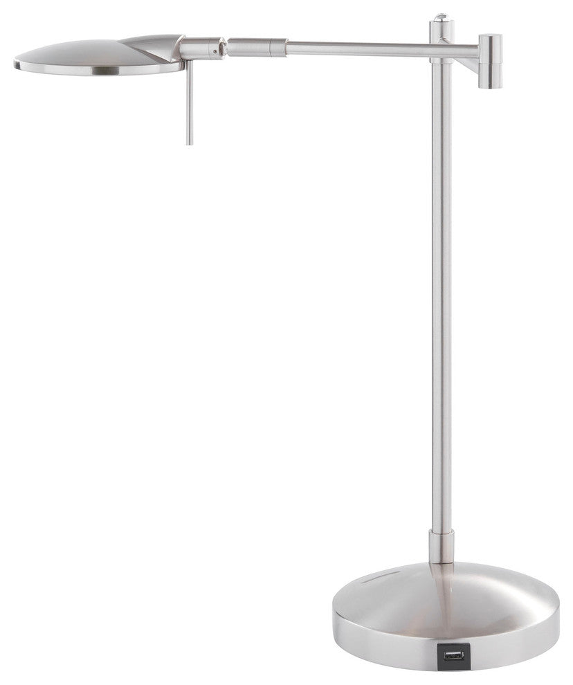 Dessau Turbo Swing-Arm Table Lamp with USB, Satin Nickel