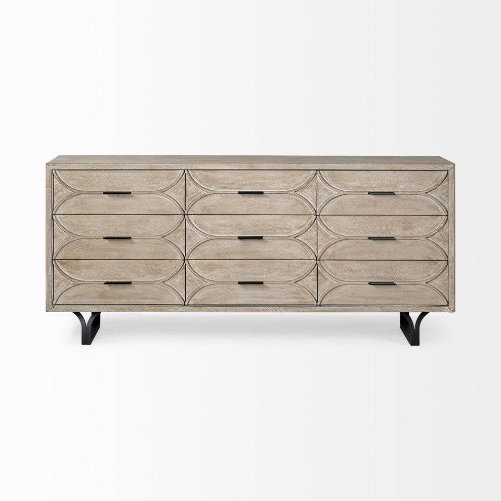 Giselle II Light Brown Solid Wood w/ Black Iron Base Drawer Sideboard