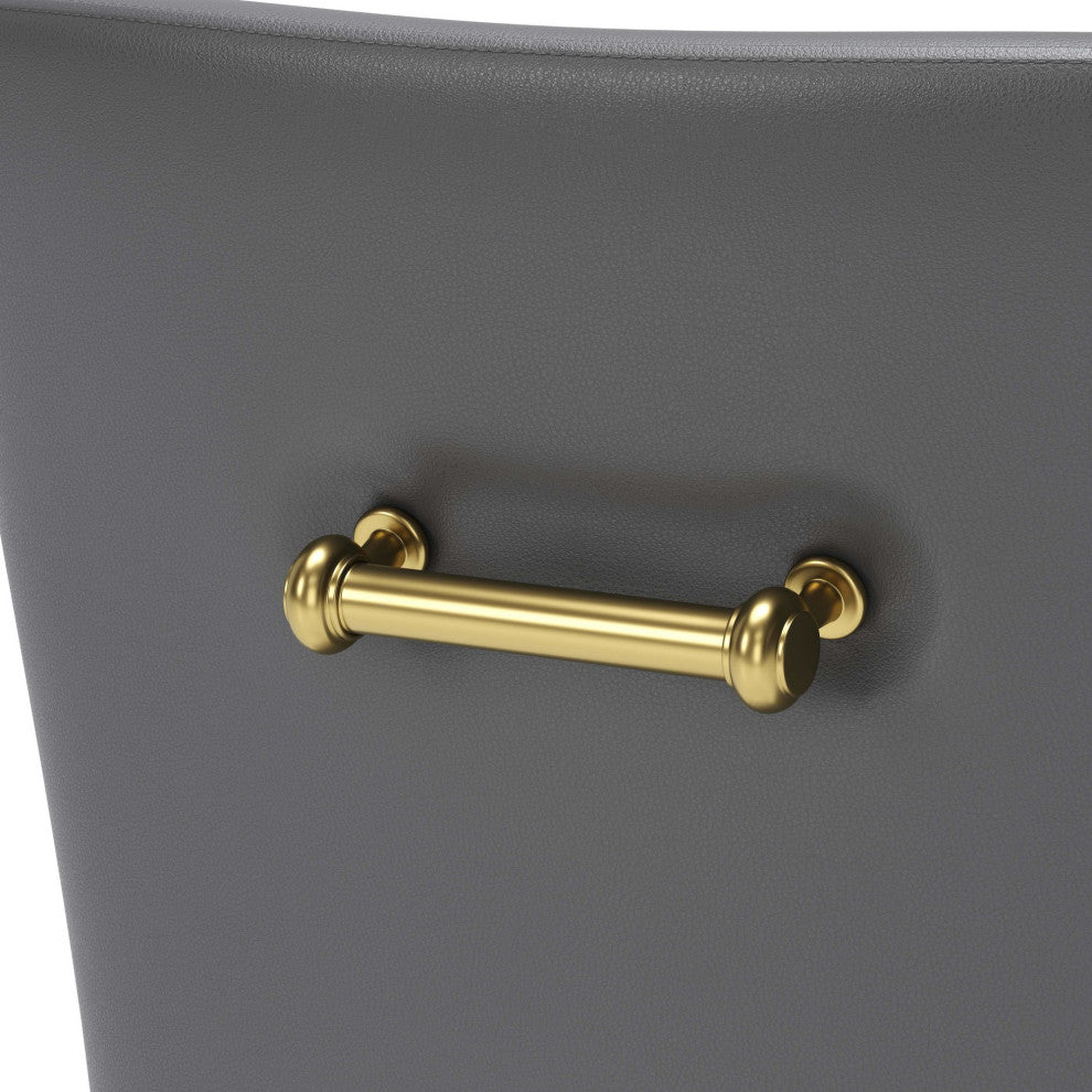 Dining Chair, Faux Vinyl Leather, Steel, Gray, Gold, Kitchen Cafe Bistro