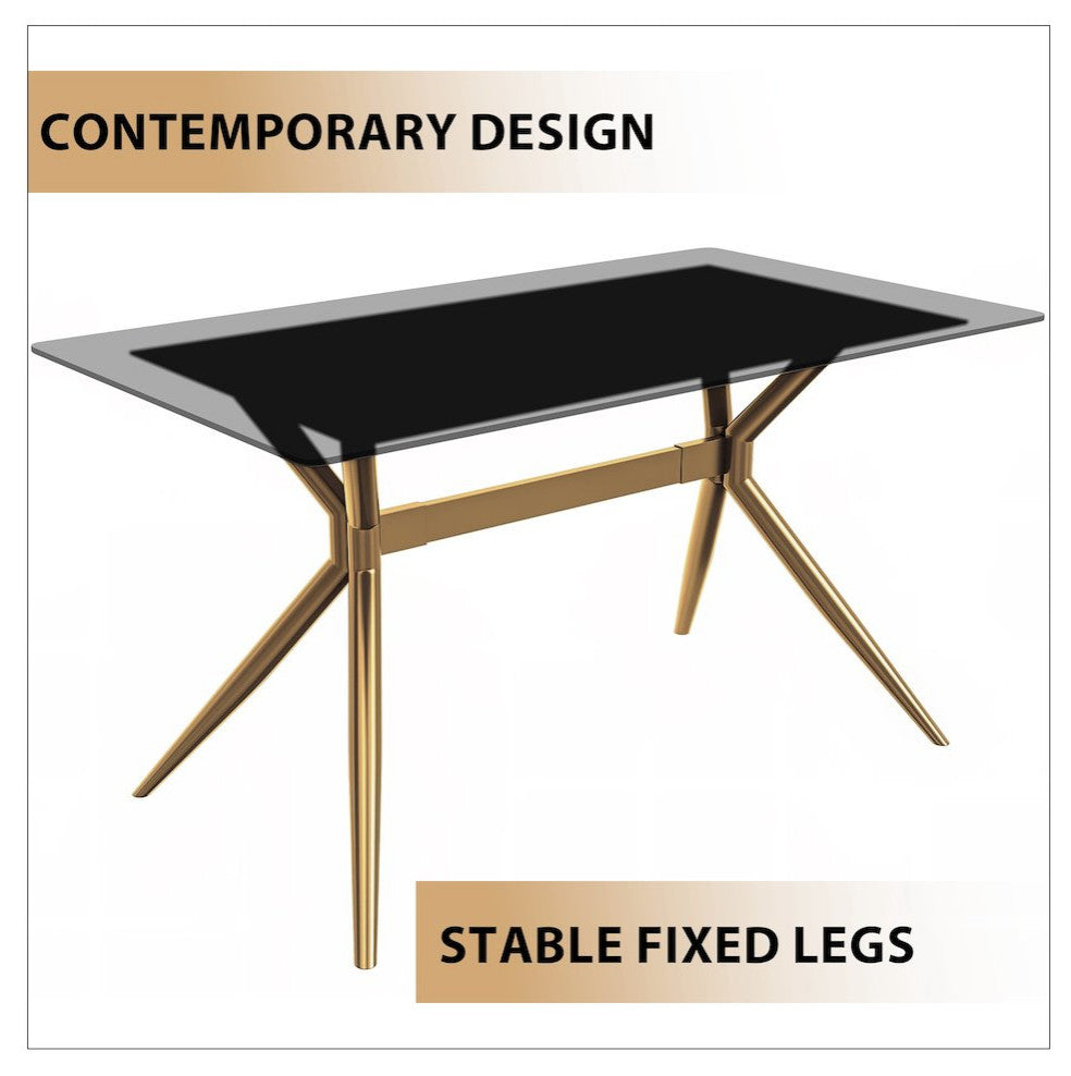 Elega Series Gold Stainless Steel Dining Table 62 With Clear Glass Top