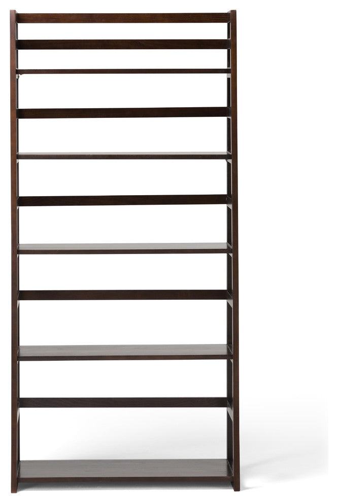 Acadian Solid Wood 63 Inch X 30 Inch Ladder Shelf Bookcase In Brunette Brown