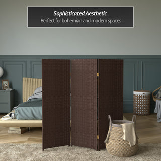 4' Tall Woven Fiber Room Divider, Dark Mocha, 3 Panel