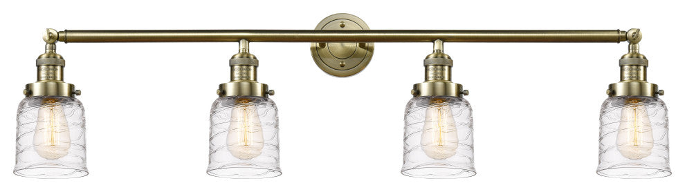 Small Bell 4 Light Bath Vanity Light, Antique Brass, Deco Swirl, Deco Swirl