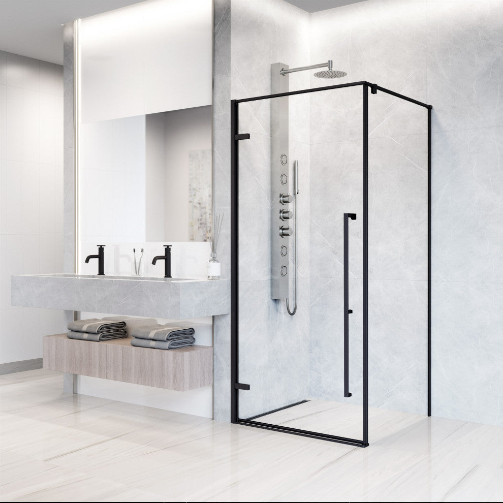VIGO Meridian 34"D x 34"W x 73"H Framed Hinged Shower Enclosure, Matte Black