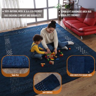 HAND KNOTTED LOOM WOOL ECO-FRIENDLY AREA RUGS - Rectangle, Blue, Contemporary