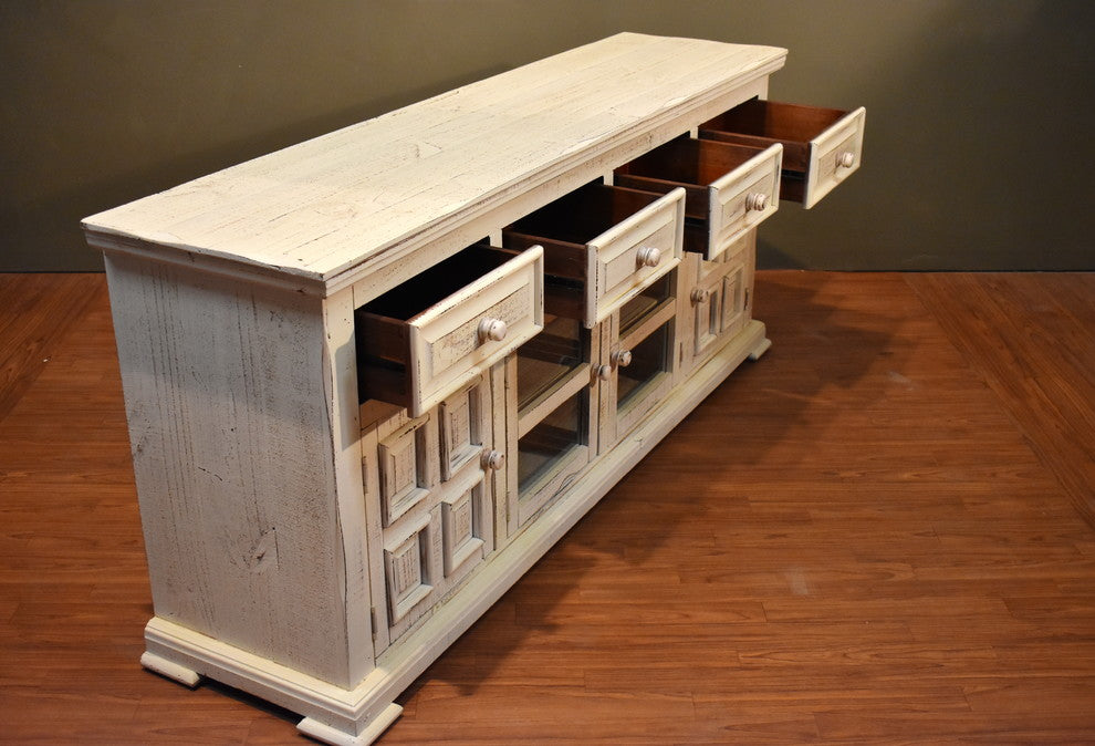 Rustic Solid Wood 73" Whitewashed TV Stand