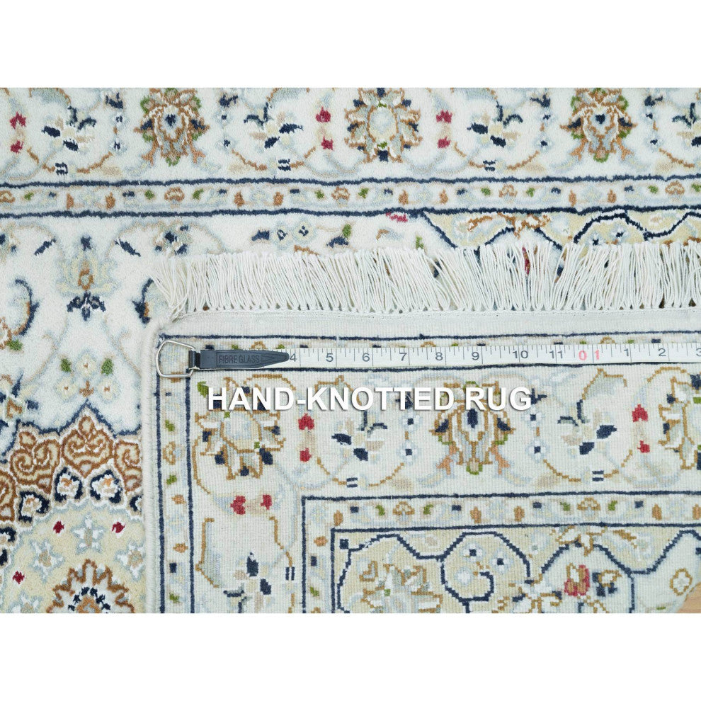 White, Hand Knotted, Nain Design, 250 KPSI 100% Wool XL Runner Rug, 2'6"x22'9"