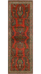 Fine Vintage Distressed Sezer Red/Beige Runner, 3'4x9'11