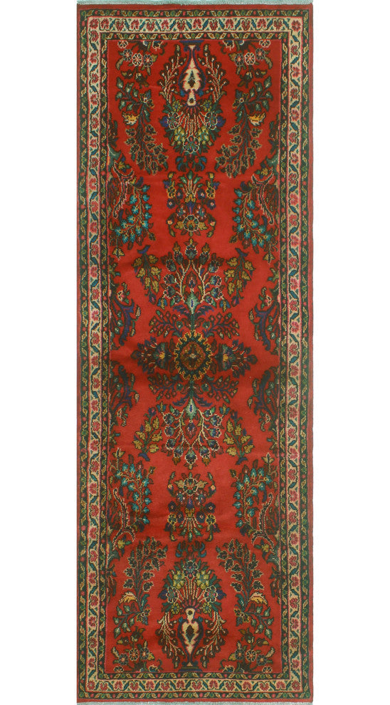 Fine Vintage Distressed Sezer Red/Beige Runner, 3'4x9'11