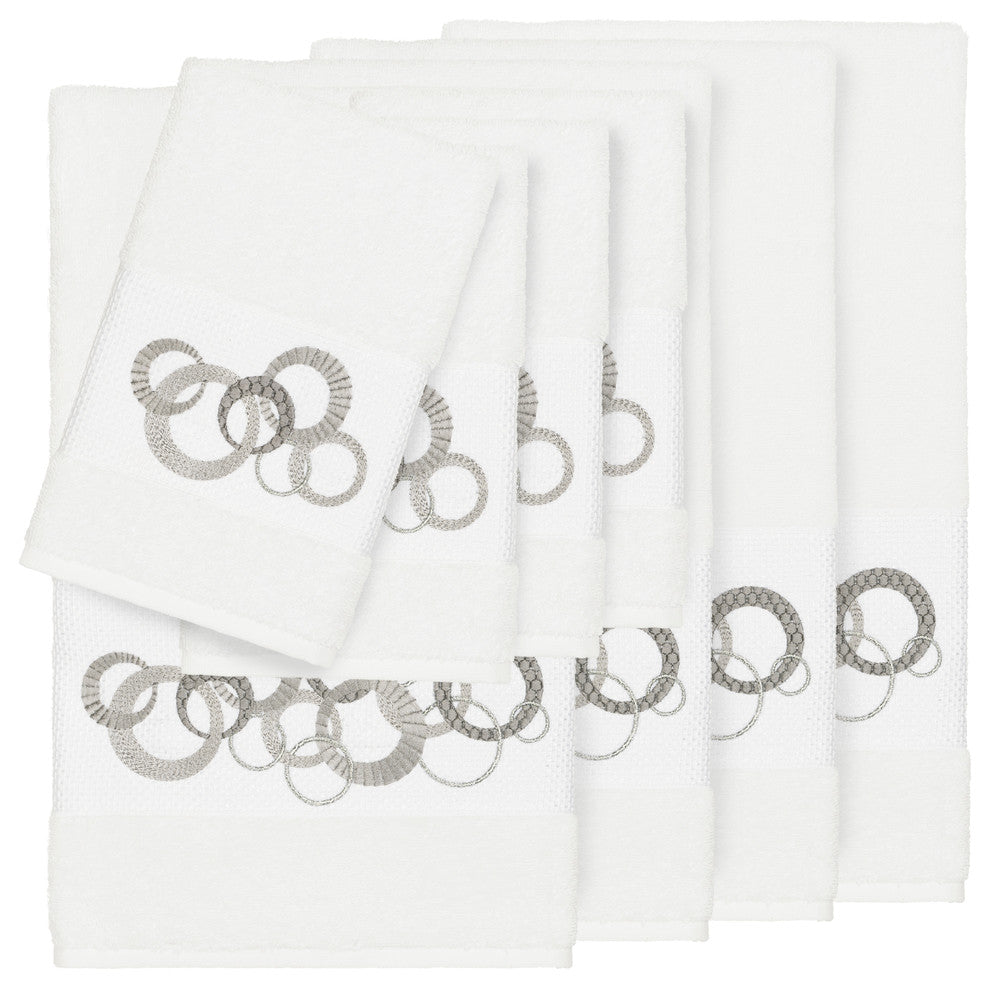 Linum Home Textiles Annabelle Embellished, White, Embellished Towel, 8-Piece Set