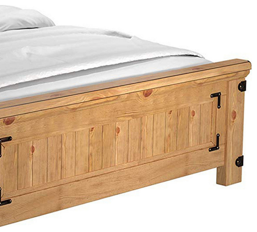 Benzara BM217449 Cottage Style Plank Queen Size Bed With Metal Accents, Brown