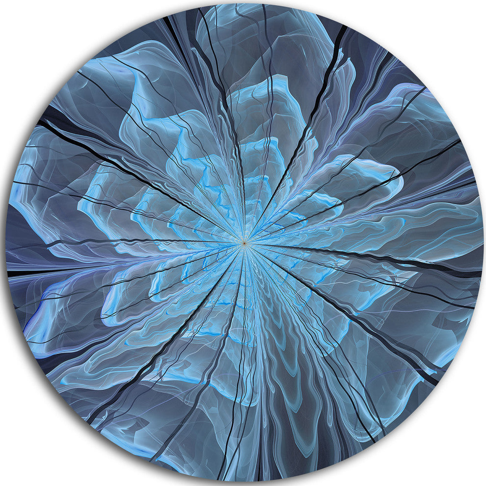 Soft Blue Fractal Flower With Petals, Floral Round Metal Wall Art, 36"