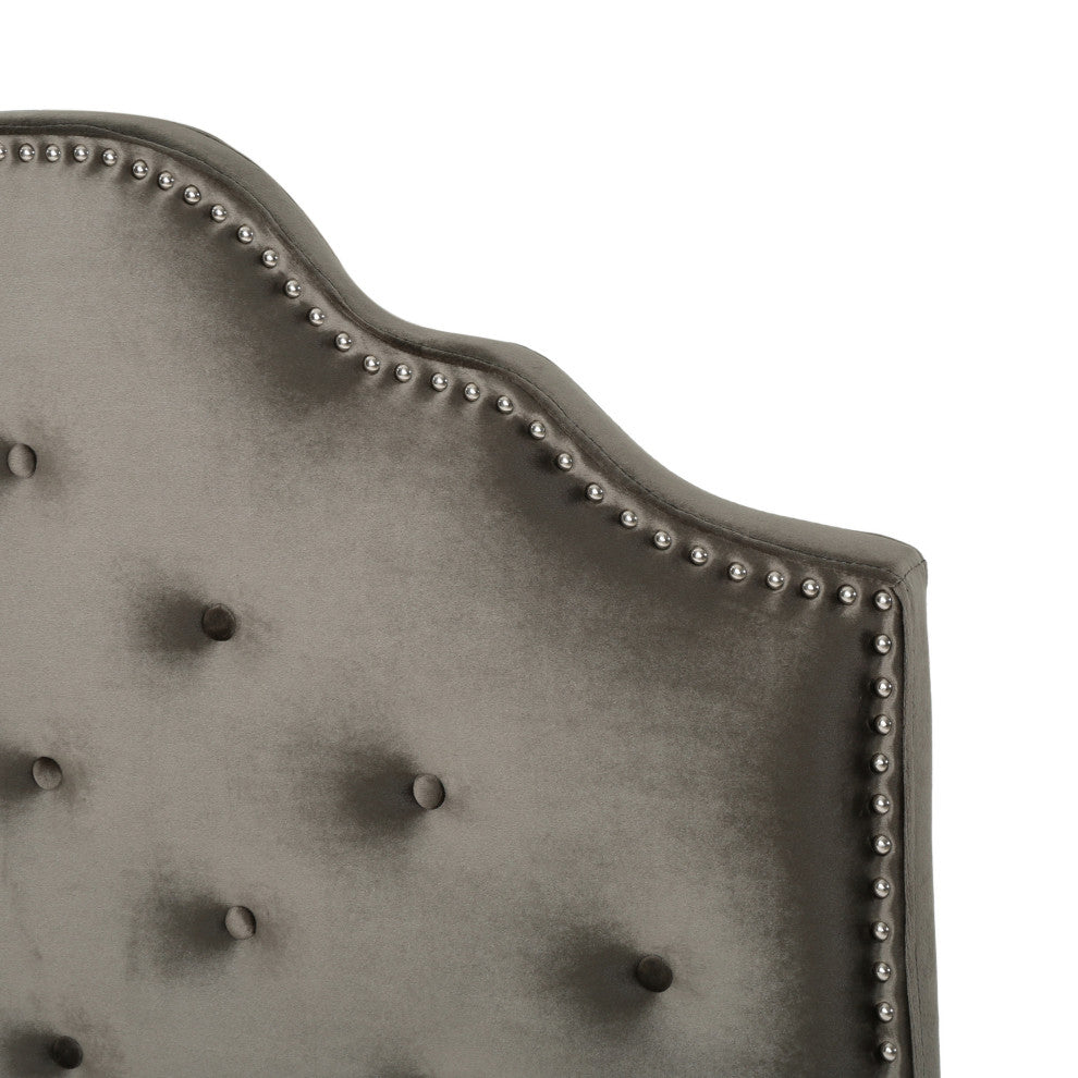 GDF Studio Falcon Tufted New Velvet Queen/Full Headboard, Gray