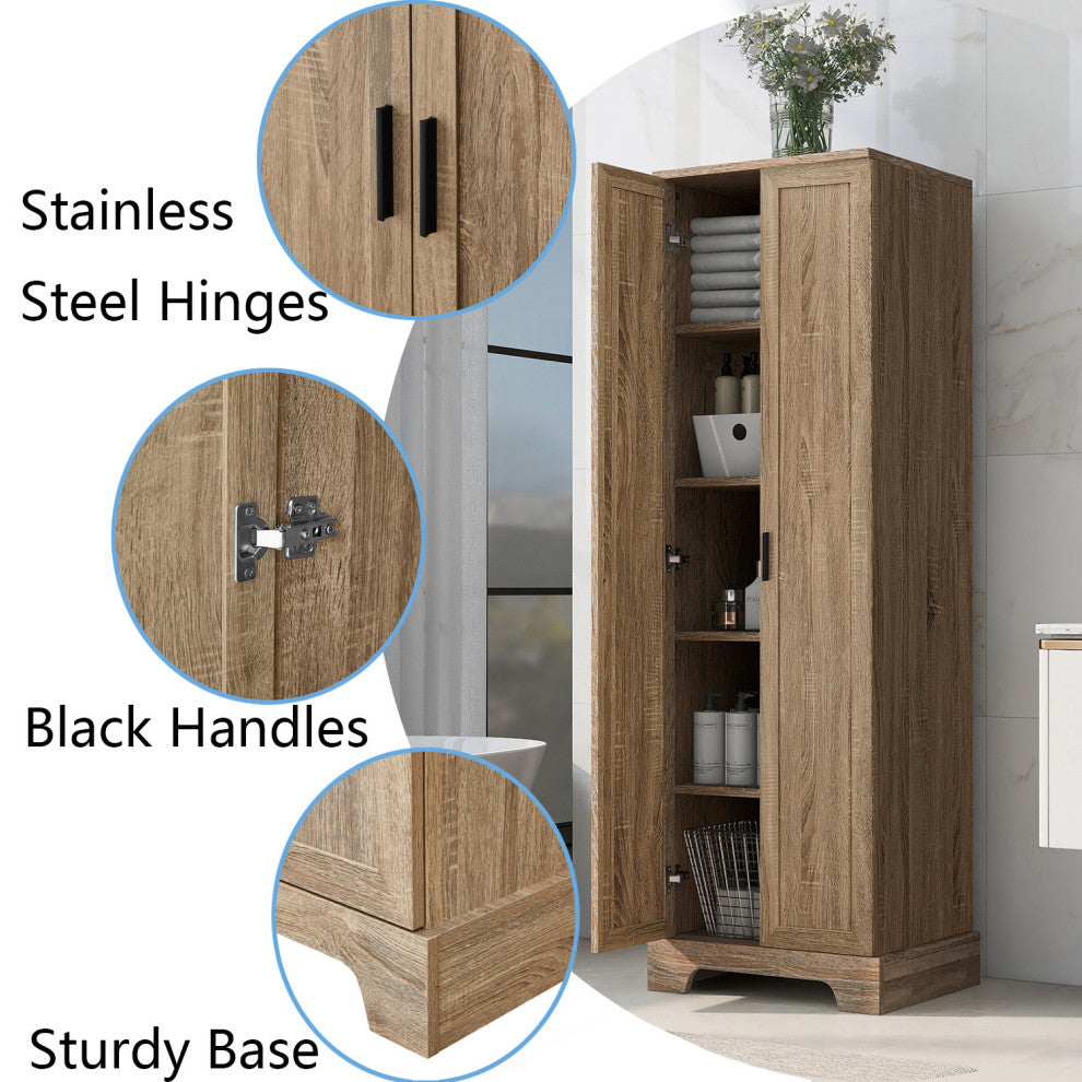 Brown Storage Cabinet With 2-Doors and Adjustable Shelf