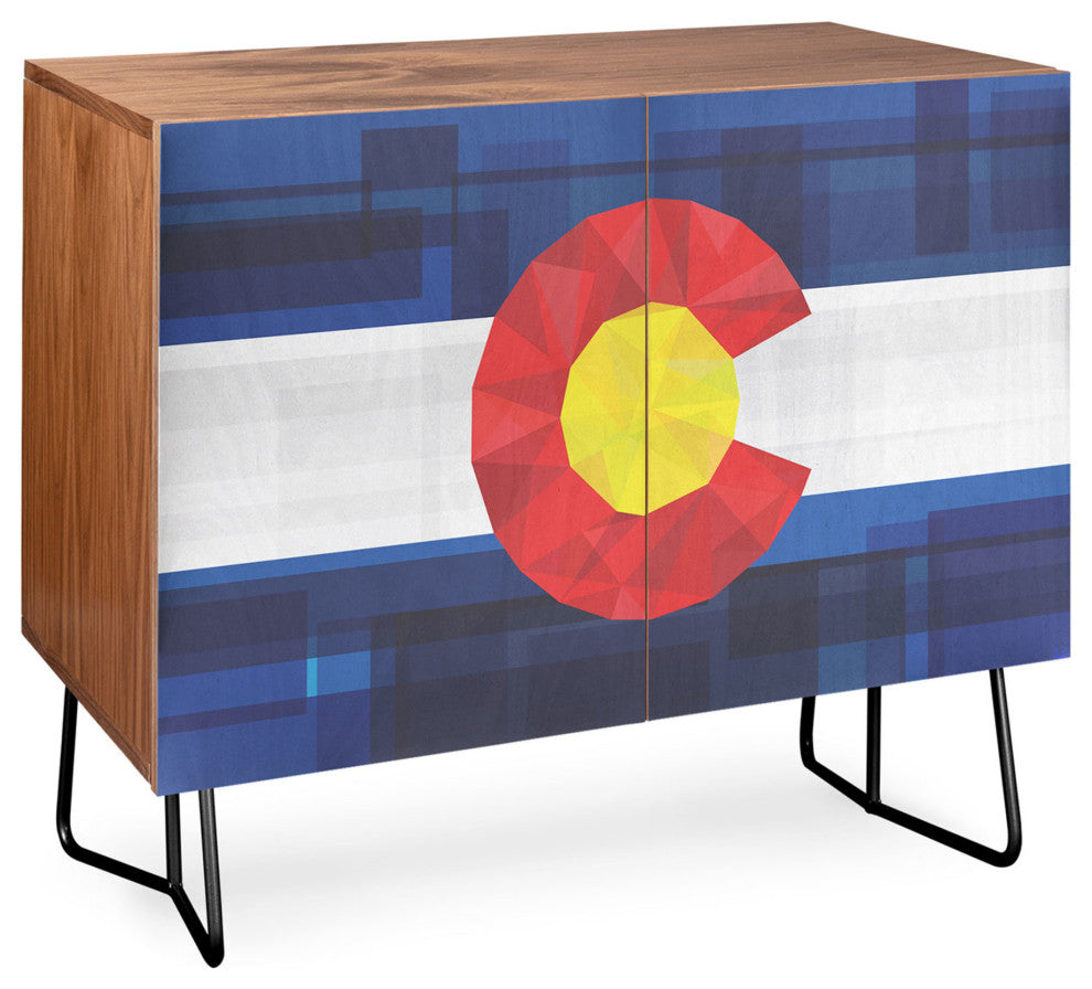 Deny Designs Colorado Credenza, Walnut, Black Steel legs