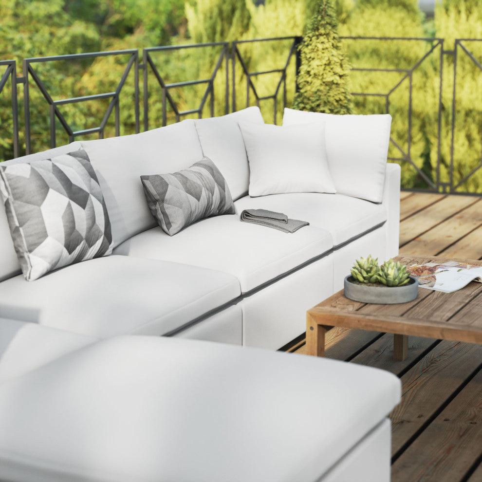 Modular Lounge Sectional Deep Sofa Set, White, Modern, Outdoor Hospitality