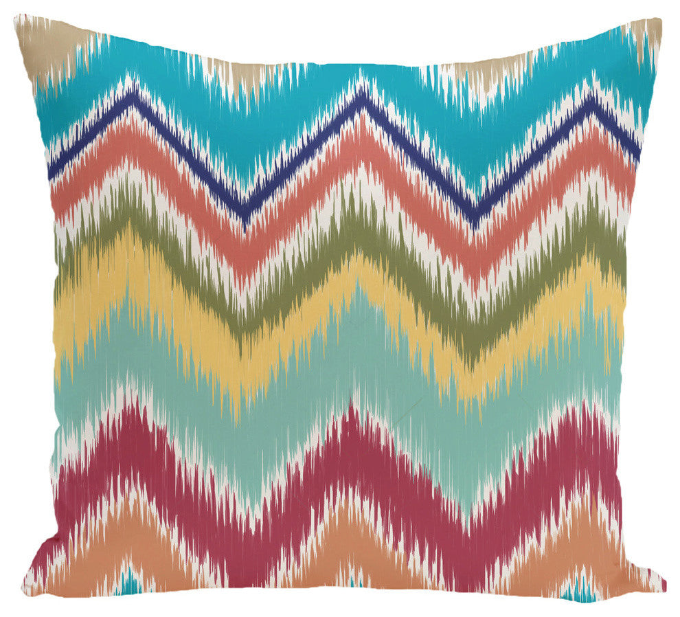 Ikat-Arina Stripe Print Pillow, Caribbean, 16"x16"