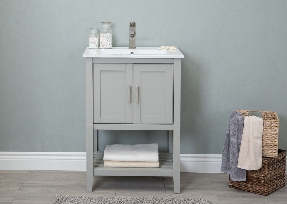 24" Single Sink Vanity, Without Miror and Faucet, White Gray