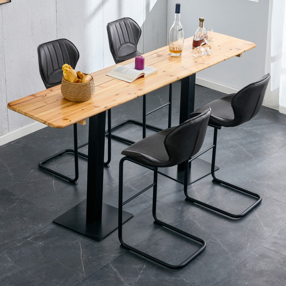 Modern PU 4 Bar chairs with Metal Legs for Dining,kitchen and Bar, Dark Brown