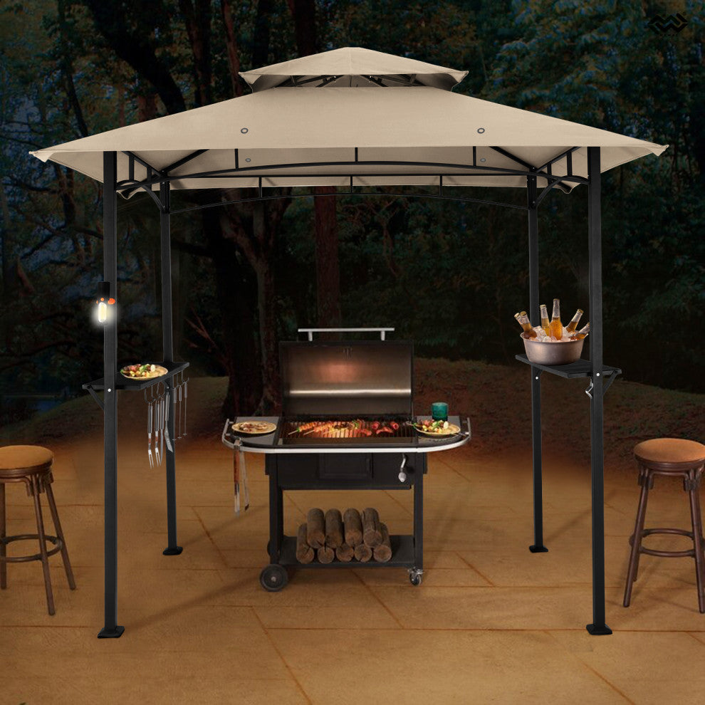 MEWAY 8x5 Grill Gazebo 2-Tiered Outdoor BBQ Canopy Tent, Beige, 8x5