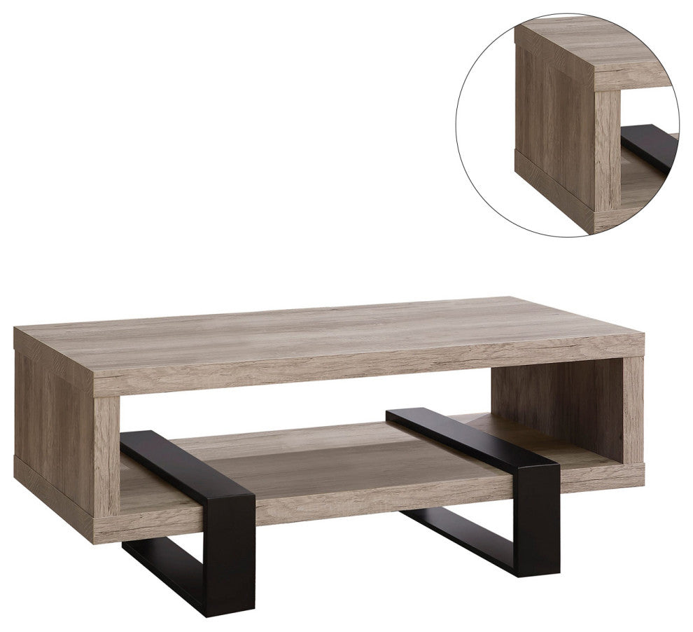 Living Room Coffee Table With Shelf, Gray