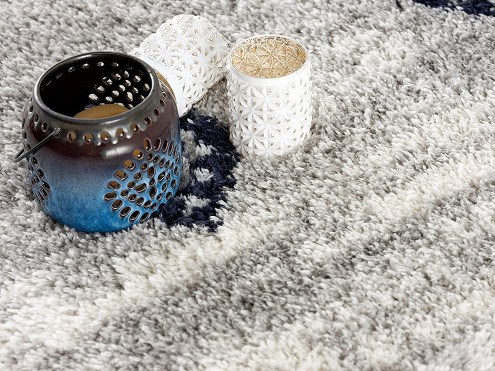 8"x11" Gray and Navy Boho Chic Area Rug