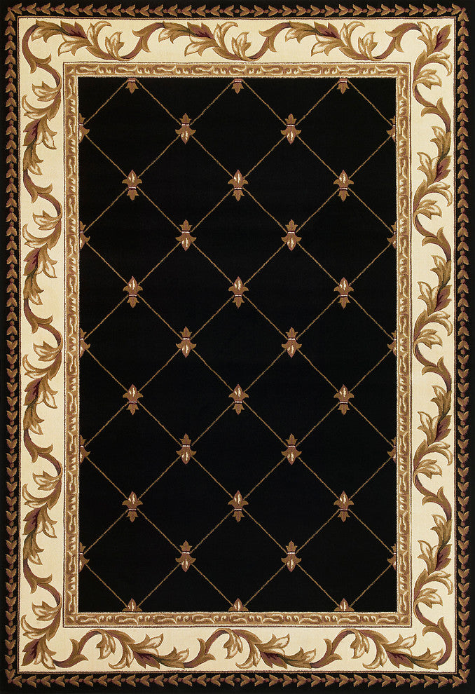 Corinthian 5321 Black Fleur-De-Lis Rug, 3'3"x4'11"