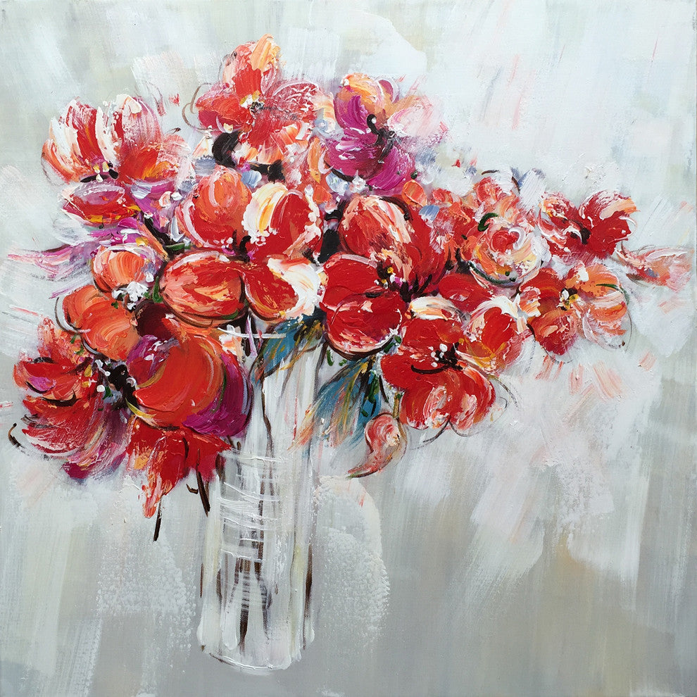 Hand Painted Flowers in Vase Wall Decor Artwork II