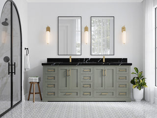 Boston 84 Double Sink Bath Vanity in Evergreen 2" Calacatta Black