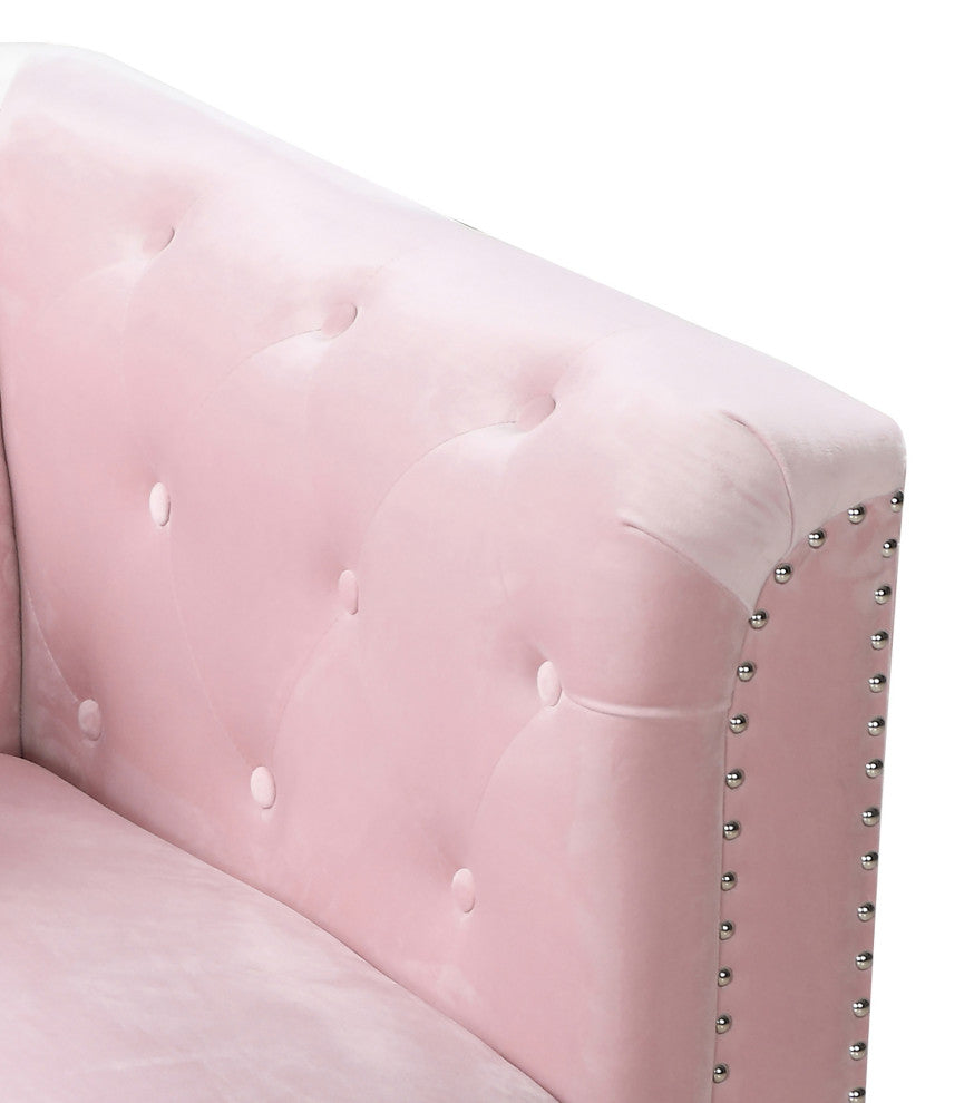 Pompano Velvet Button Tufted Sofa with Chaise, Pink