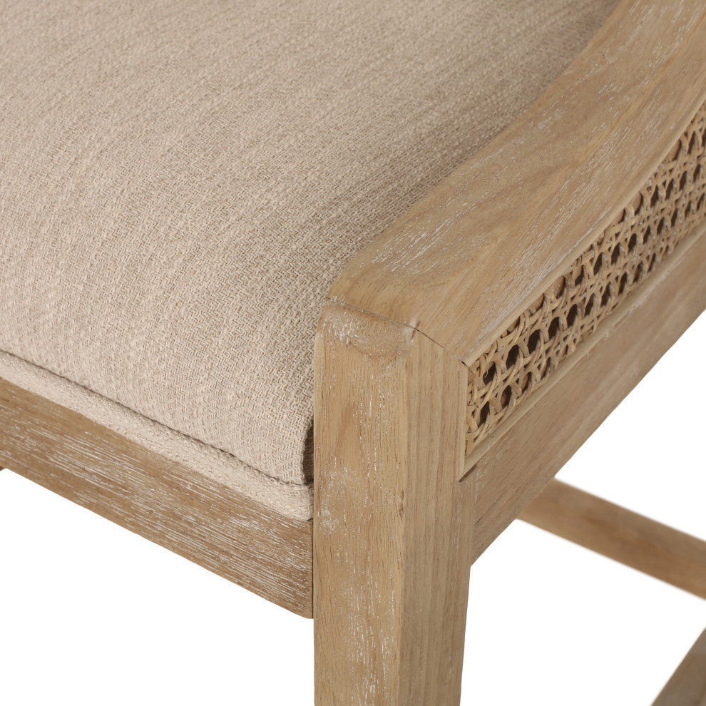 Deville Fabric Upholstered Wood and Cane 25.5 inch Counter Stools, Set of 2, Beige