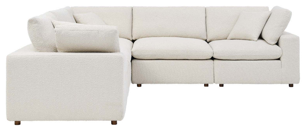 Commix Down Filled Overstuffed Boucle 5-Piece Sectional Sofa, Ivory