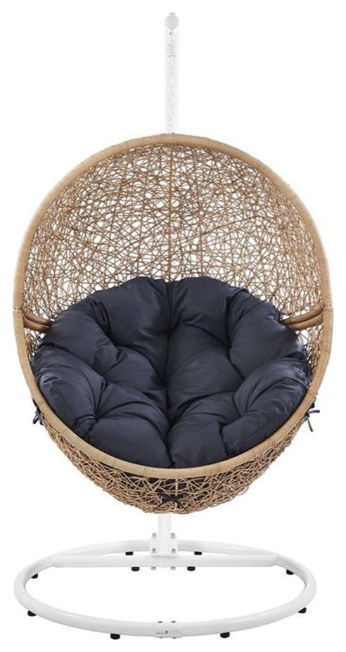 Modway Encase Outdoor Synthetic Rattan Swing Chair in Cappuccino/Navy
