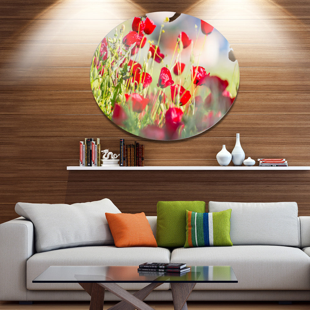 Beautiful Red Poppy Flowers View, Flower Large Disc Metal Wall Art, 11"