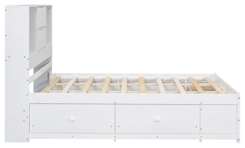 Gewnee win Size Wood Platform Bed with House-shaped Headboard in White