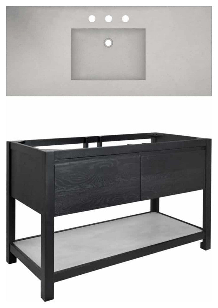 Solace Vanity Set with Palomar Vanity Top and Sink, Ash, Midnight Oak, 48"